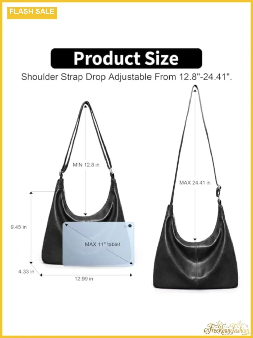 Vegan Leather Hobo Shoulder Bag Slouchy Tote with Adjustable Strap